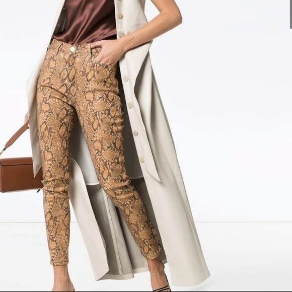 Frame Le High Straight‎ Leg Python Print Coated Jeans 25 - Picture 1 of 13